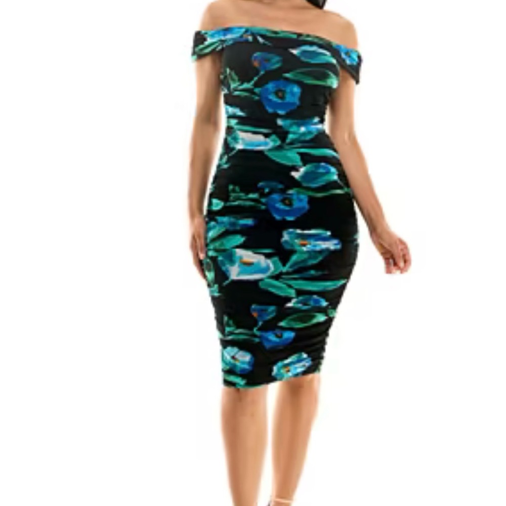 Tropical Bloom Off-Shoulder Midi Dress